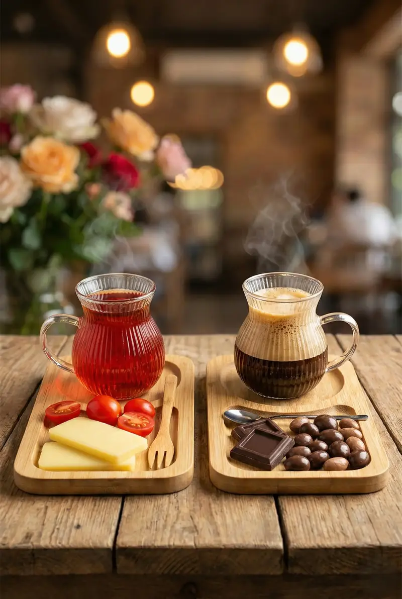 150 ml 2’li 4 Parça Bambu Tabaklı Borosilikat Cam Kulplu Çay ve Kahve Fincan Takımı