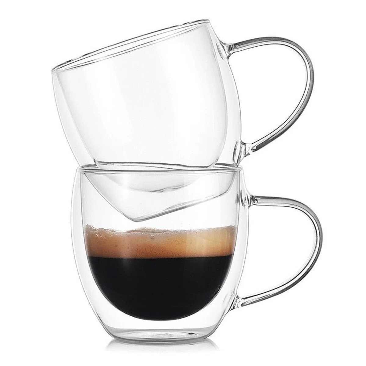 2’li Çift Cidarlı (Çift Camlı) Kulplu Borosilikat Cam Kupa Seti - 300 ml