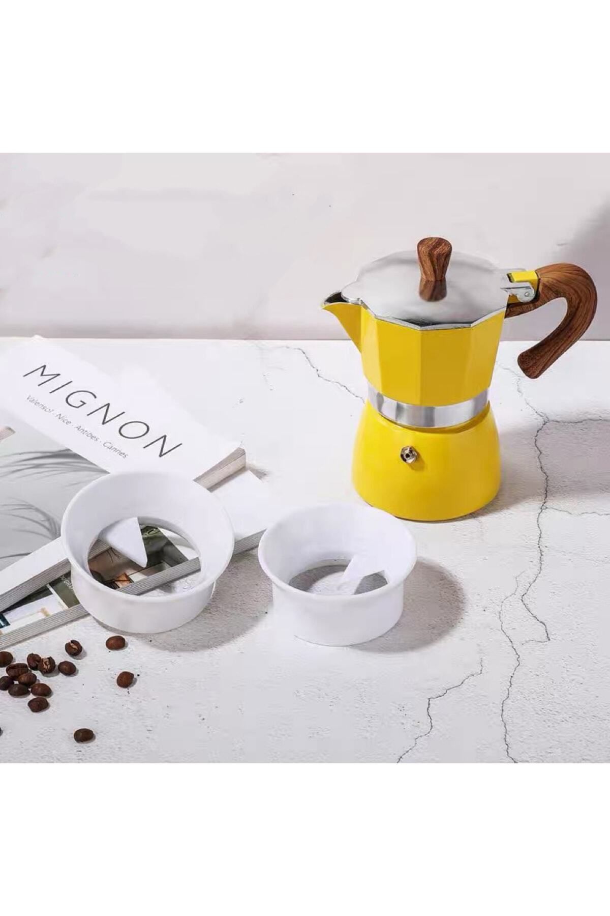 Sarı 6 Fincan Kapasiteli Moka Pot - Ocak Üstü İtalyan Espresso Makinesi