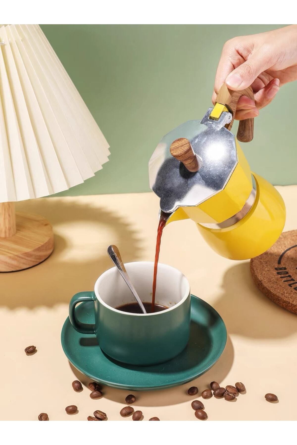 Sarı 6 Fincan Kapasiteli Moka Pot - Ocak Üstü İtalyan Espresso Makinesi