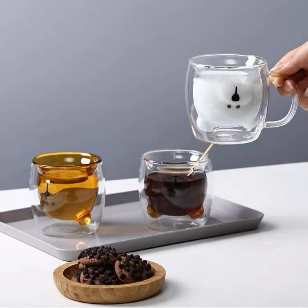 Ayıcıklı Çift Cidarlı Cam Kahve, Su ve Meşrubat Bardağı