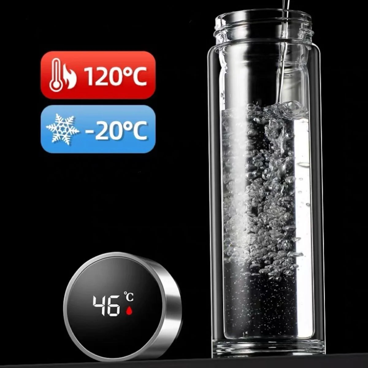 Çift Katlı Cam Çay ve Kahve Termosu Yeni Model 500 ml