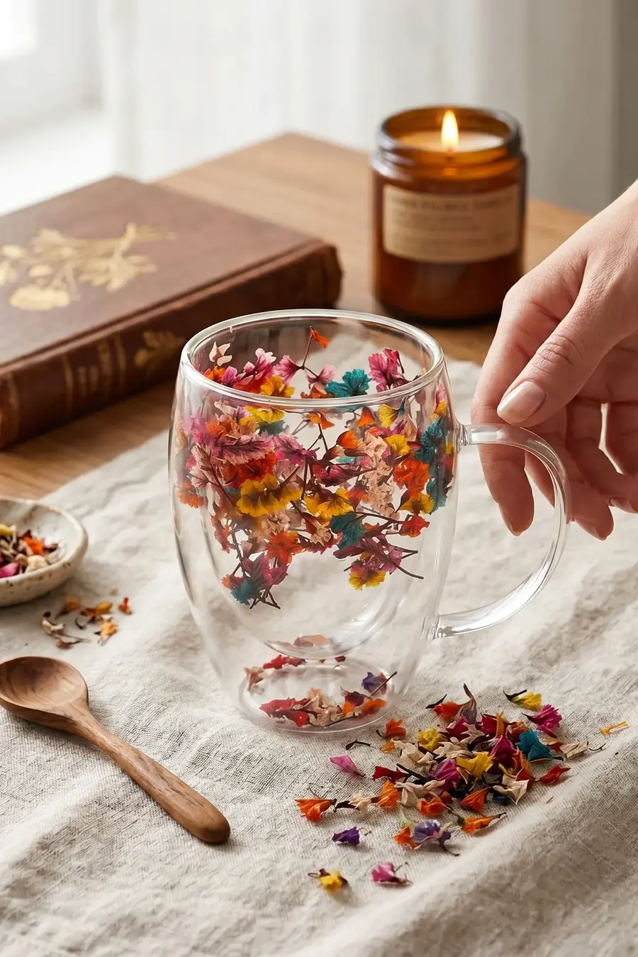 350 ml Isıya Dayanıklı Borosilikat Çift Cidarlı Flower Cup Çiçekli Bardak