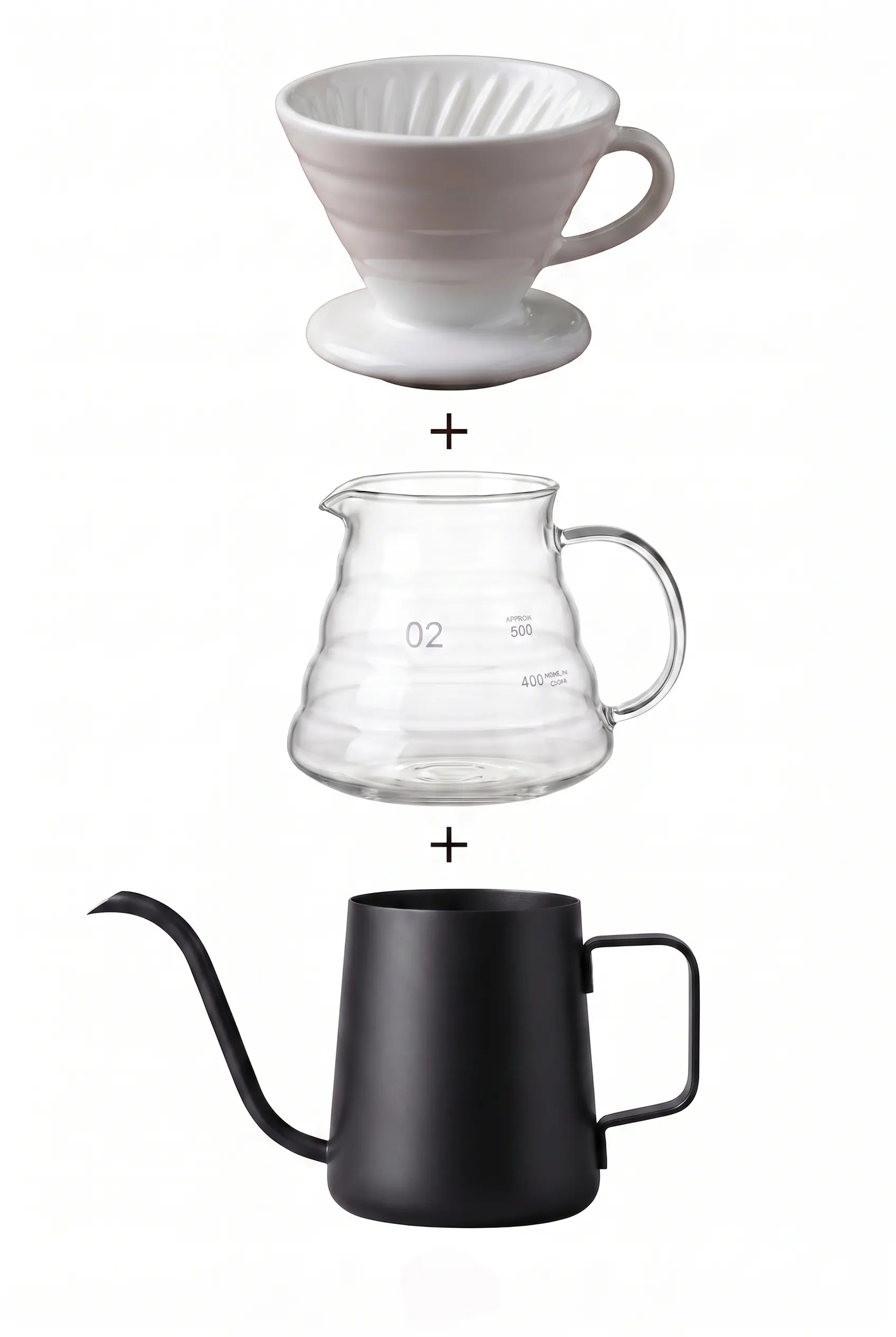 V60 Kahve Demleme Seti Beyaz Seramik Dripper ve Barista Kettle