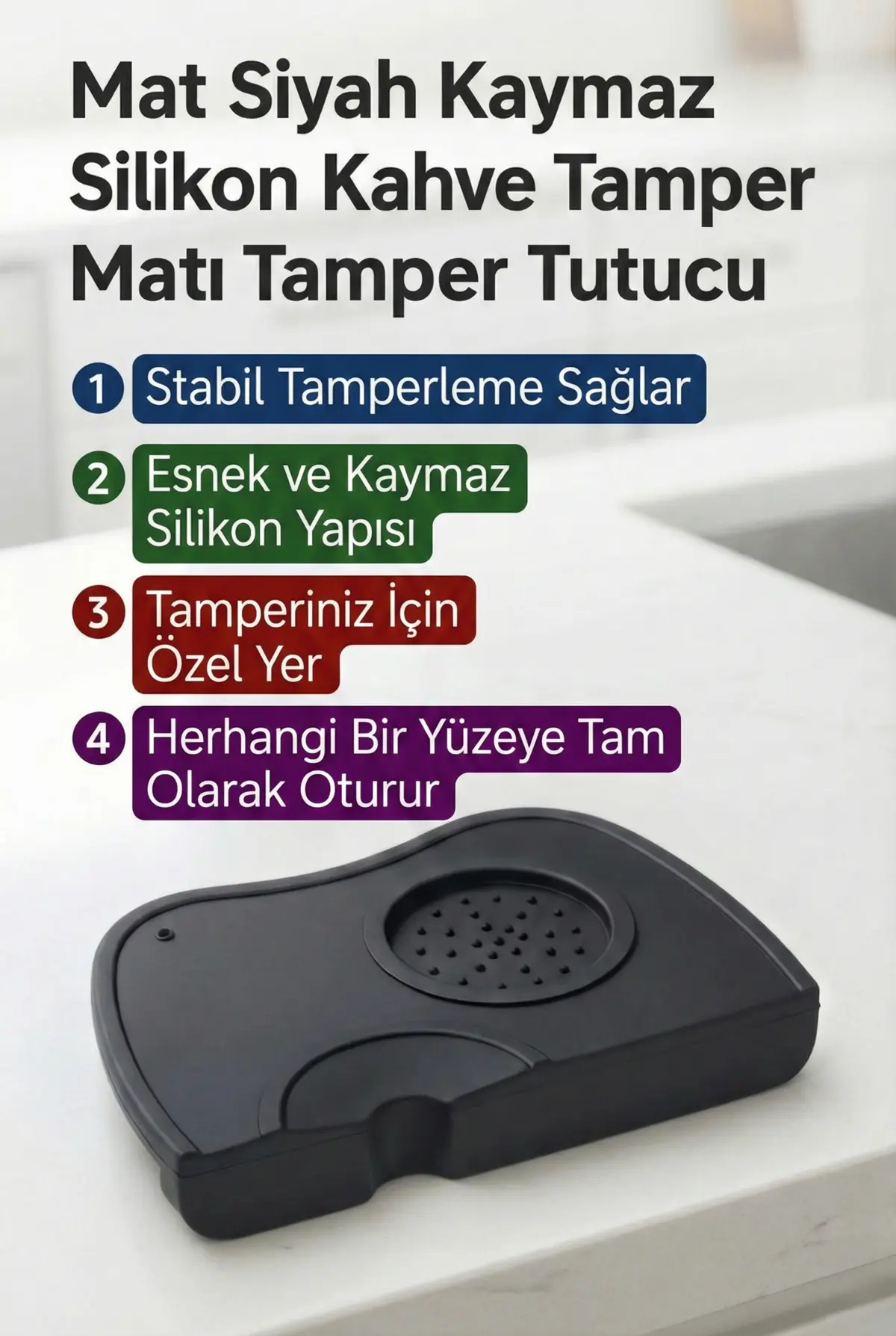 Aşınmaya Dayanıklı Kaymaz Silikon Kahve Tamper Matı ve Tutucu