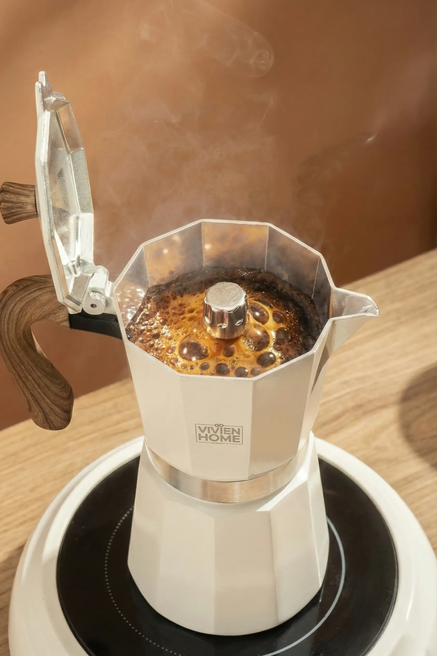 Bej 6 Cup Moka Pot Ocak Üstü İtalyan Espresso Makinesi - Vivien Home