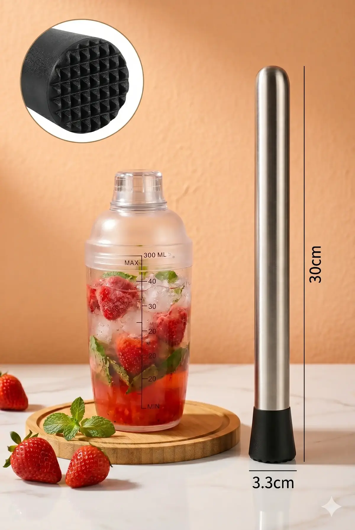Paslanmaz Çelik Profesyonel Metal Mojito Tokmağı - Kokteyl Muddler