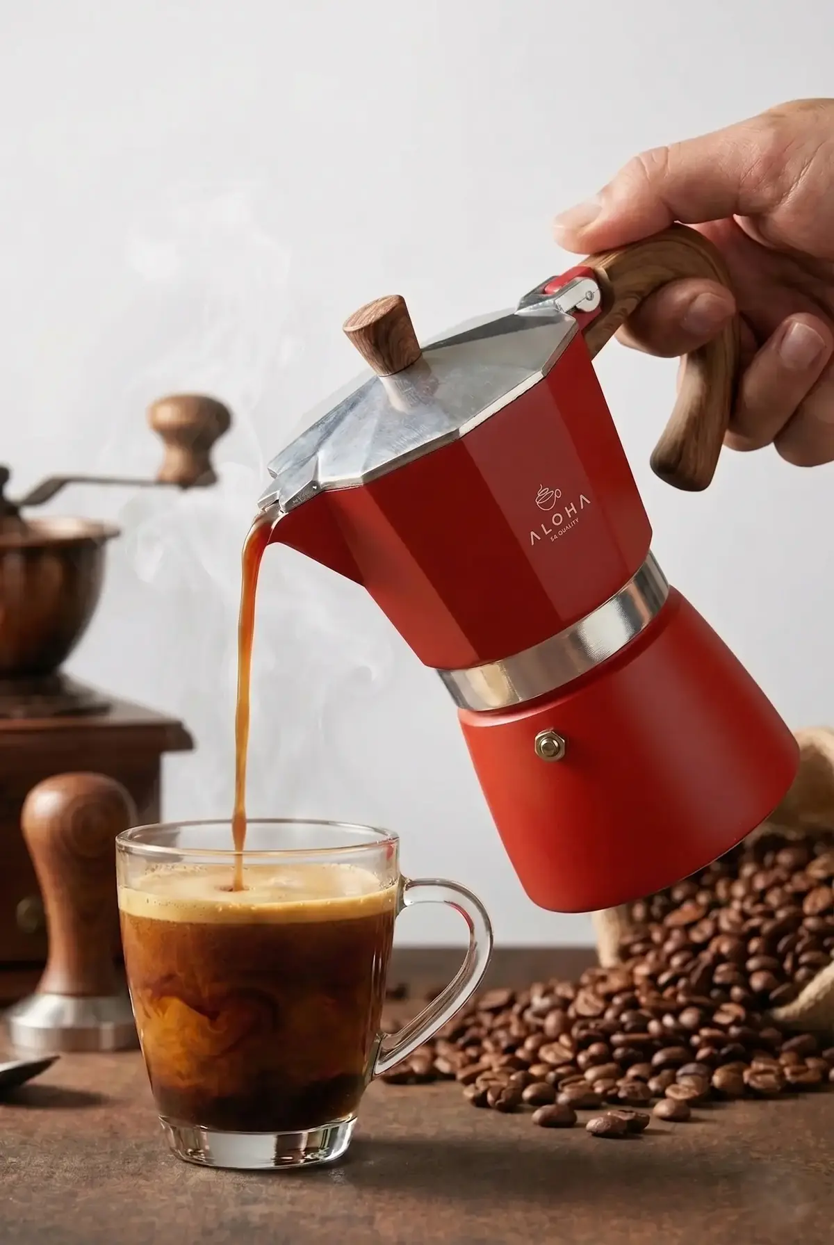 Kırmızı 6 Fincan Kapasiteli Moka Pot - Ocak Üstü İtalyan Espresso Makinesi