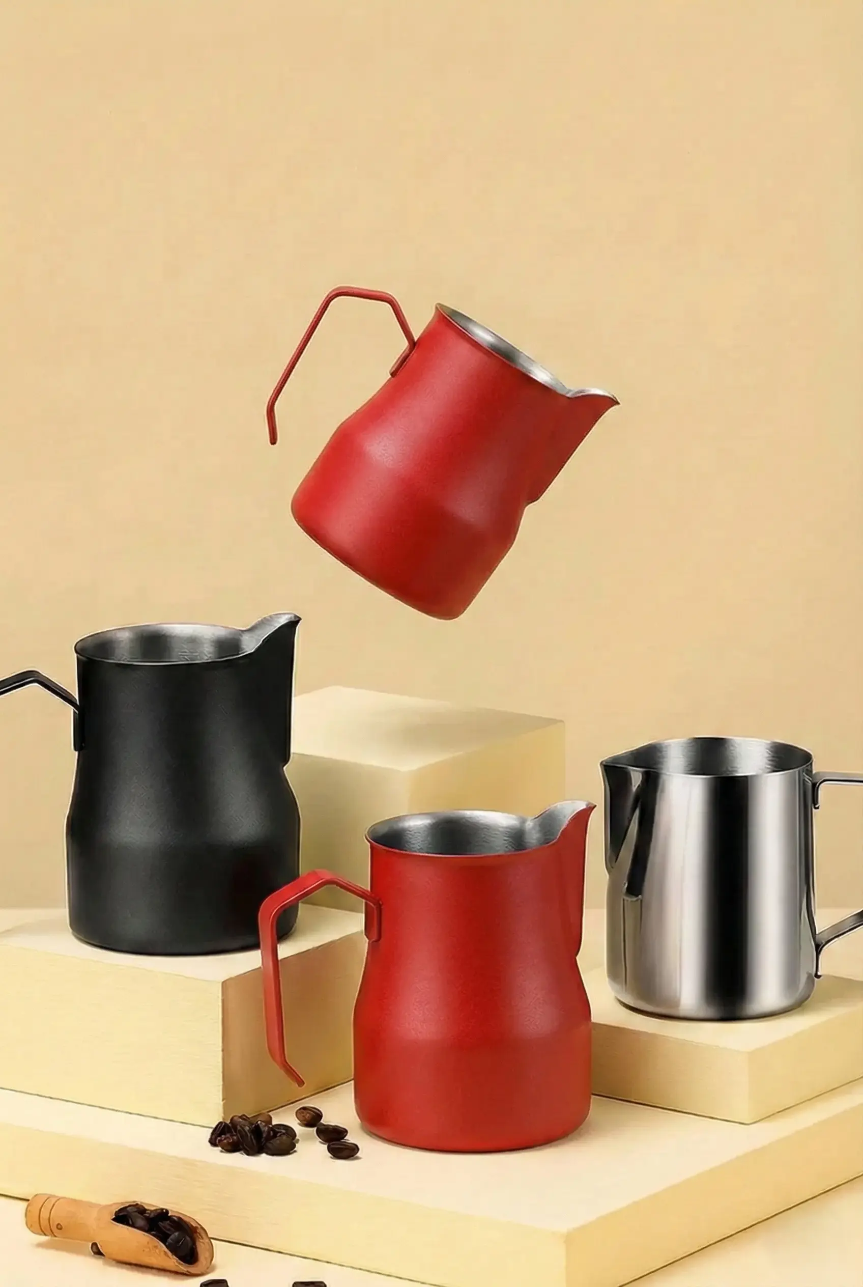 500 ml Kırmızı Paslanmaz Çelik Pitcher - Kahve Süt Köpürtme Potu