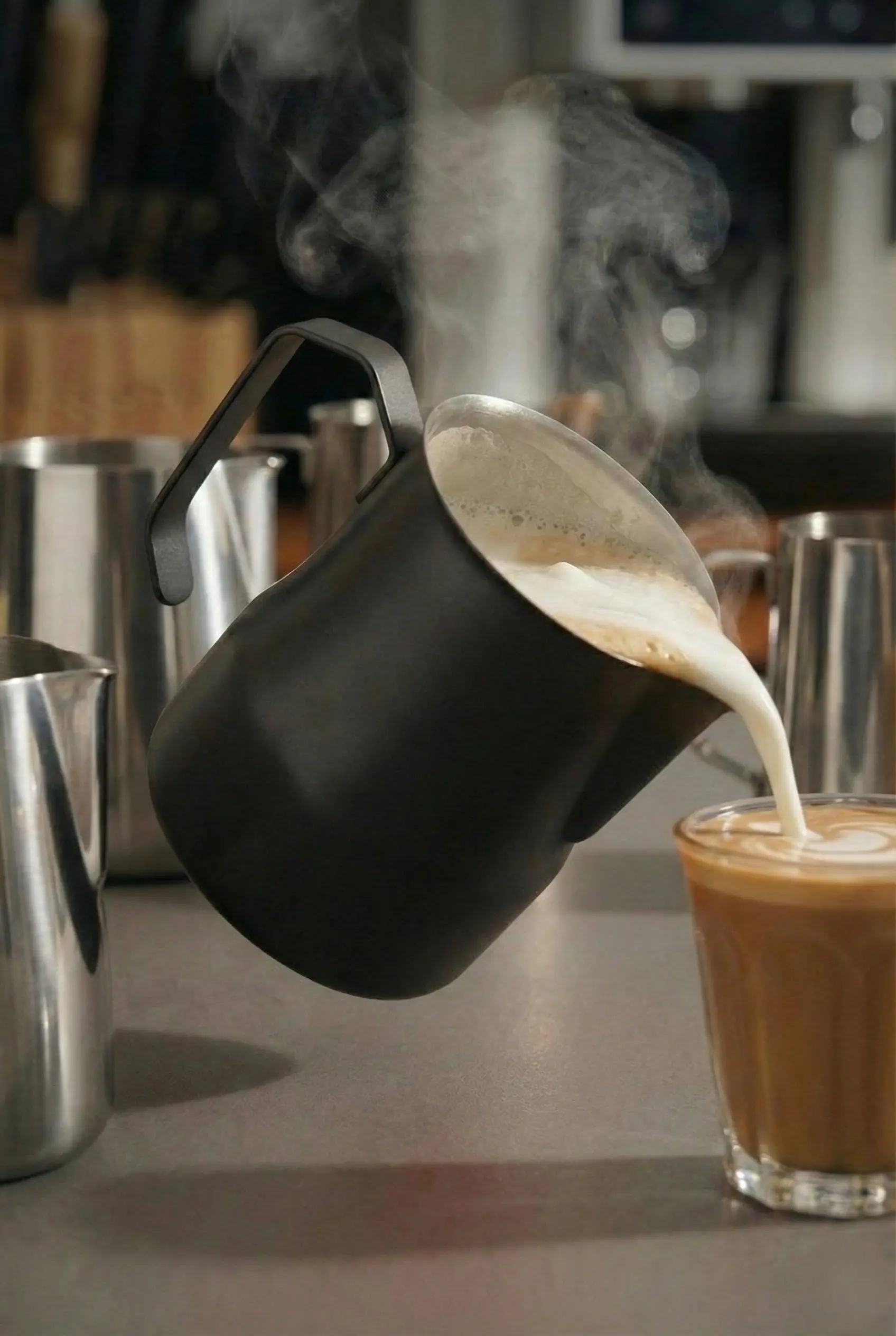 500 ml Siyah Paslanmaz Çelik Pitcher - Kahve Süt Köpürtme Potu