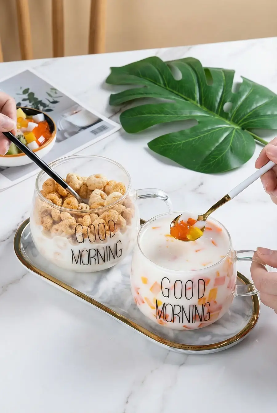 2’li Good Morning Günaydın Yazılı Borosilikat Cam Kupa Seti 400 ml
