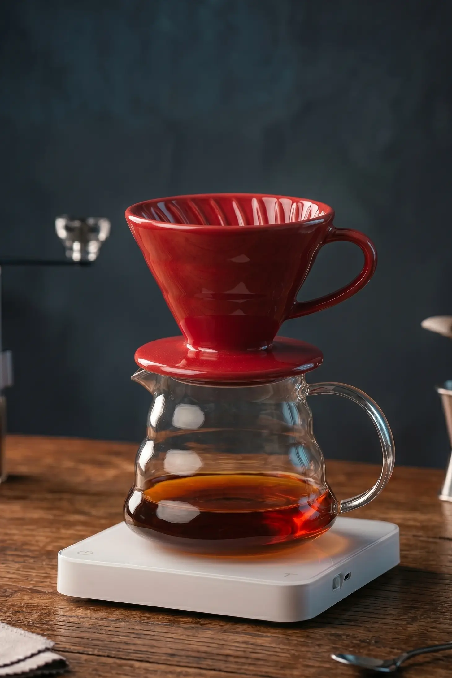 V60 02 Kırmızı Kahve Sürahi Seti - 500 ml Cam Demlik ve Seramik Dripper