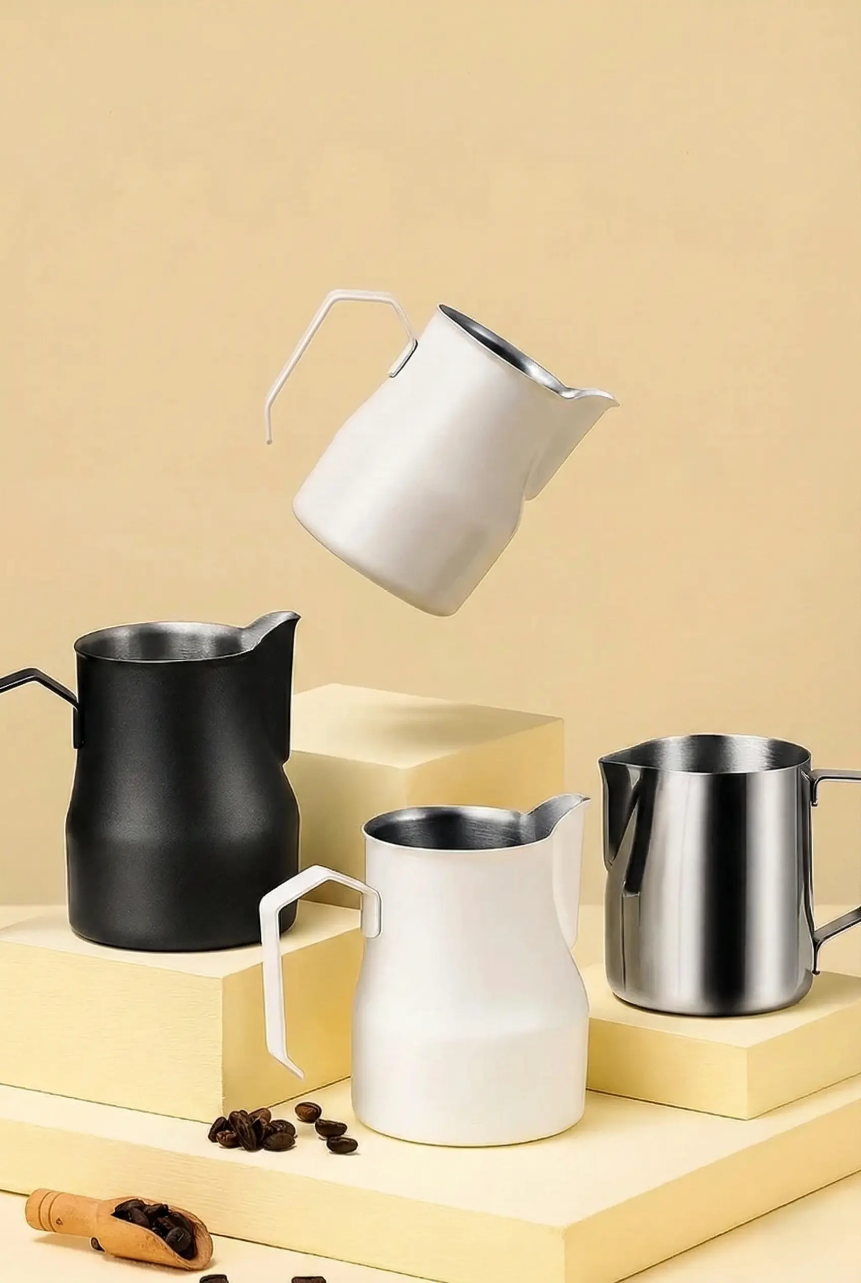 500 ml Beyaz Paslanmaz Çelik Pitcher - Kahve Süt Köpürtme Potu