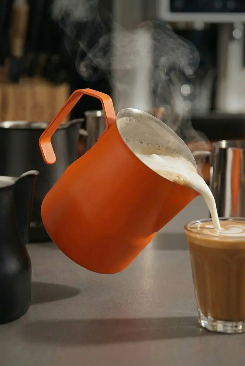 500 ml Turuncu Paslanmaz Çelik Pitcher - Kahve Süt Köpürtme Potu