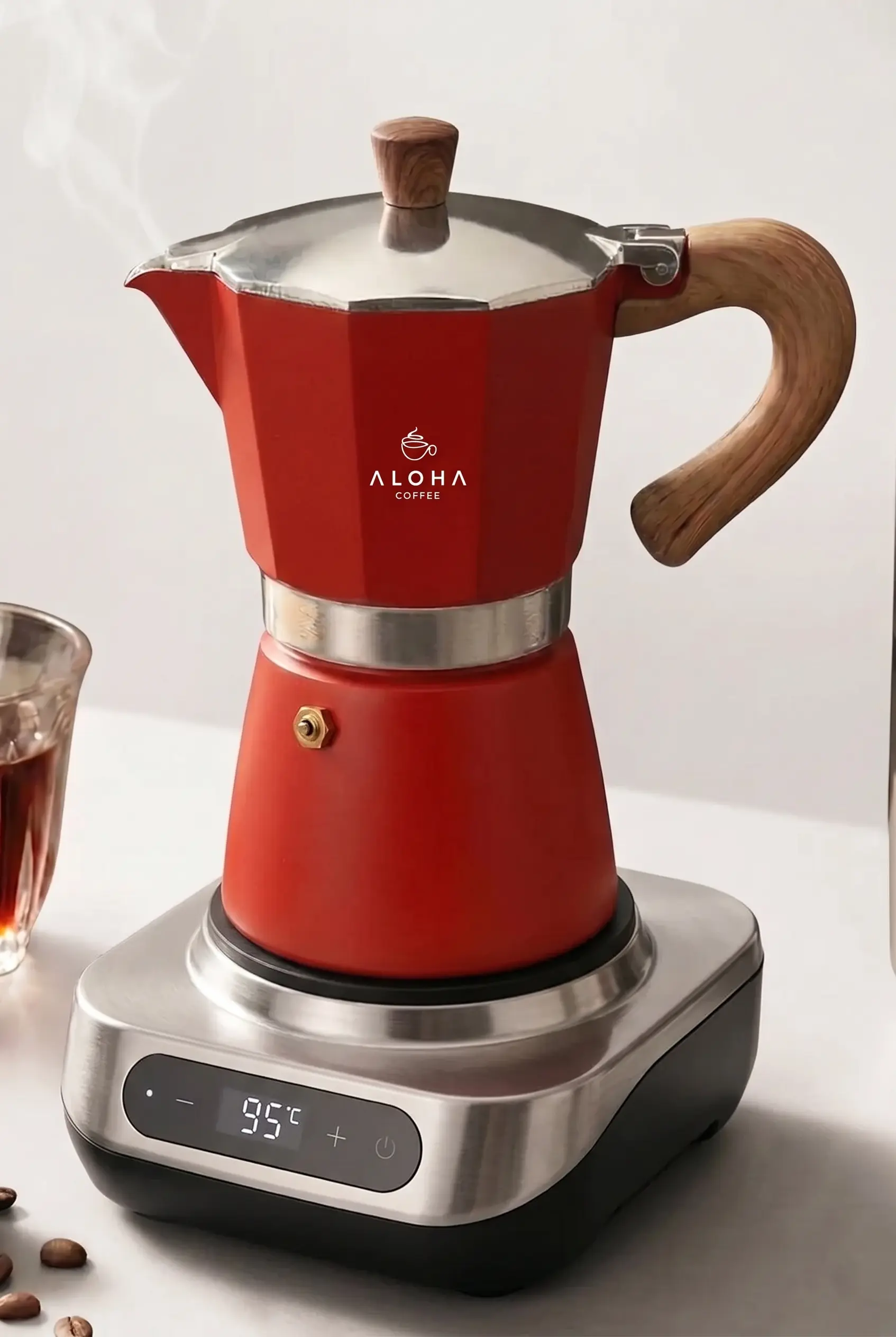 Kırmızı 6 Fincan Kapasiteli Moka Pot - Ocak Üstü İtalyan Espresso Makinesi