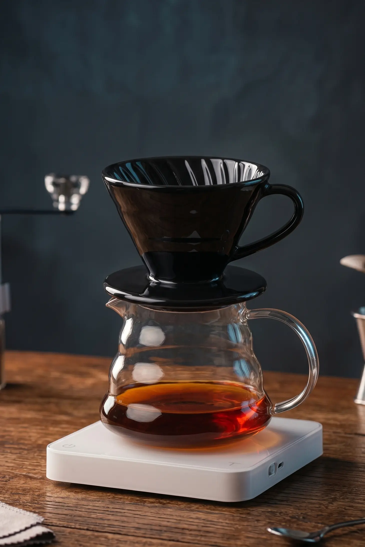 V60 02 Siyah Kahve Sürahi Seti - 500 ml Cam Demlik ve Seramik Dripper