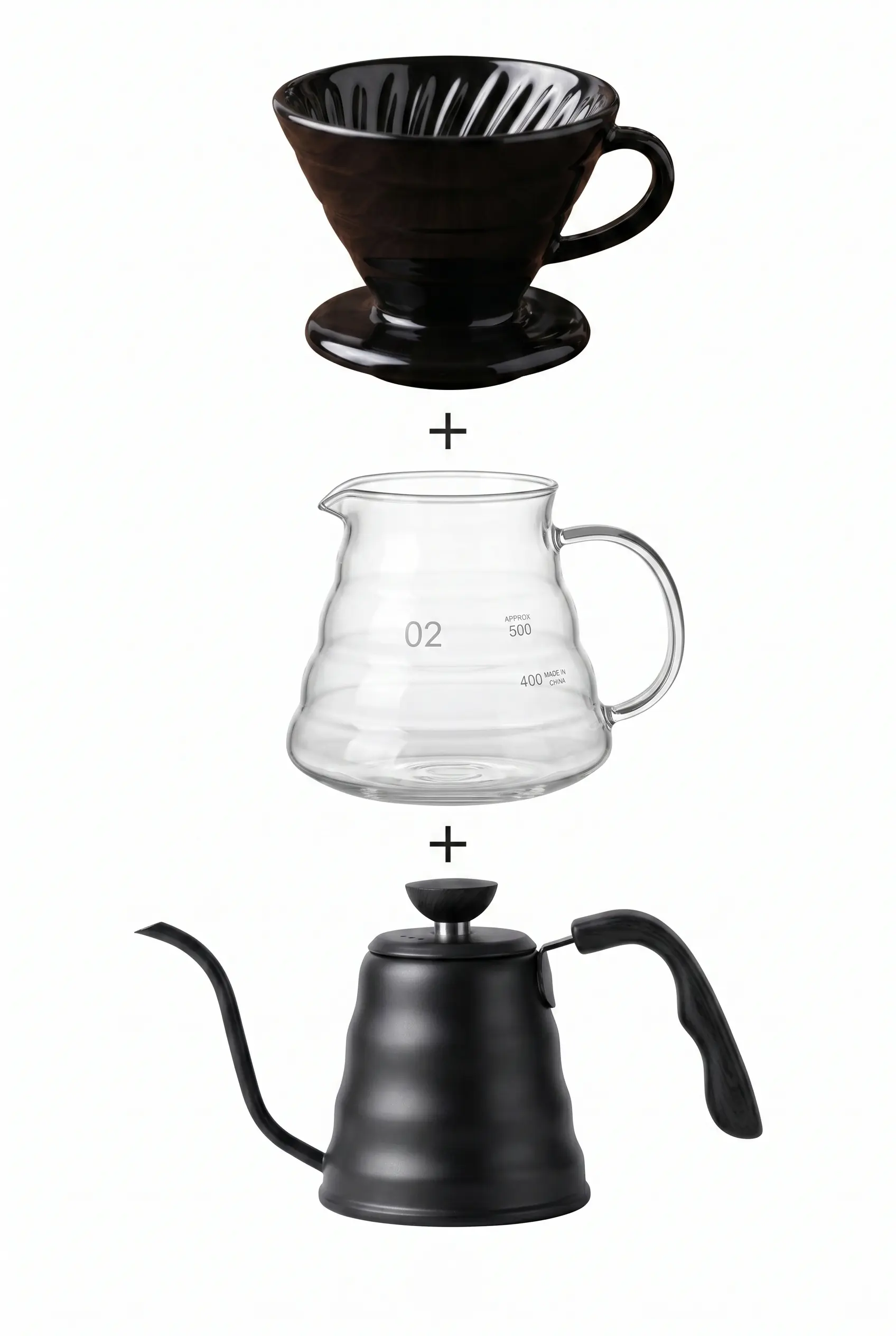 V60 Kahve Demleme Seti Siyah Barista Kettle ve Siyah Seramik Dripper Takımı