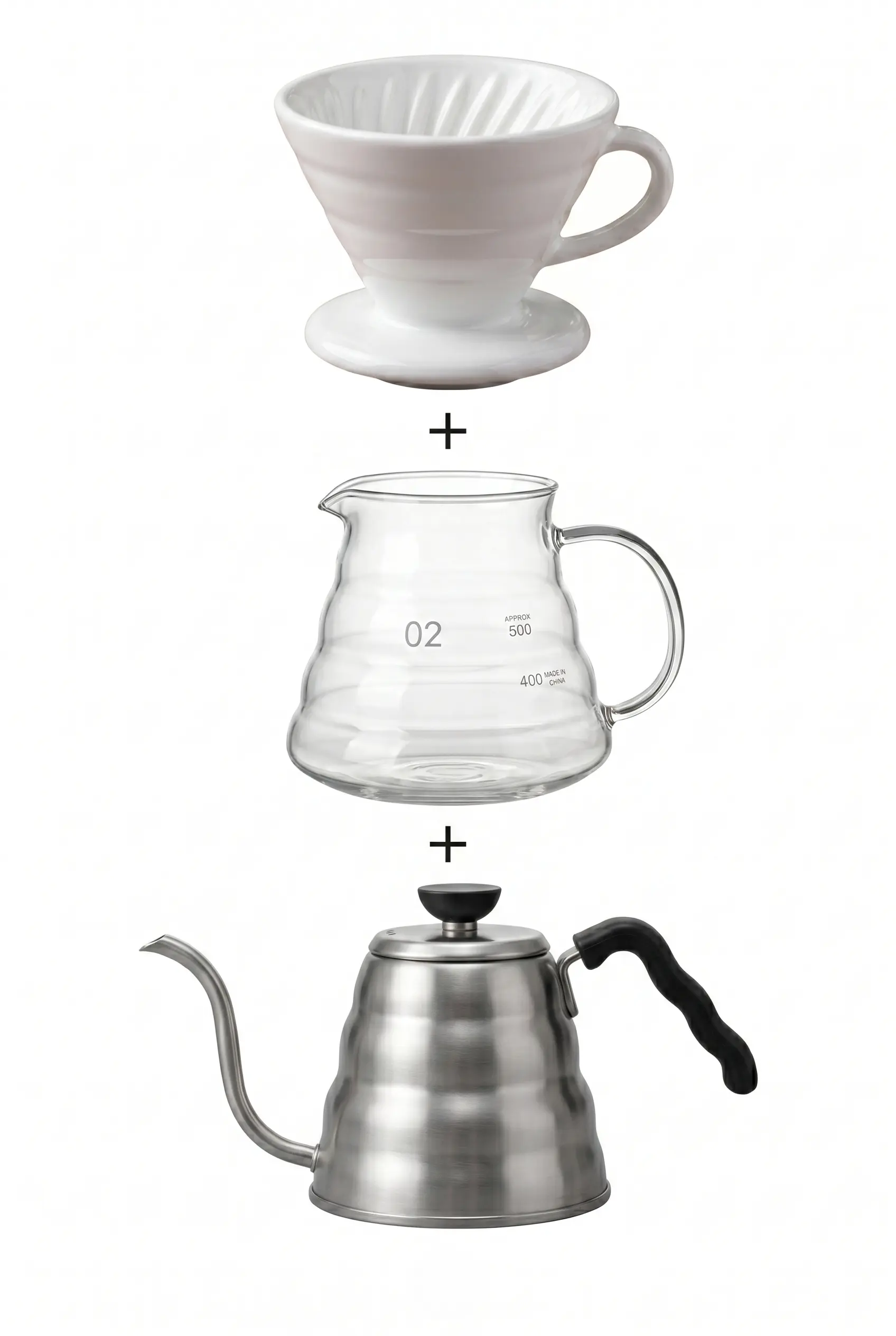 V60 Kahve Demleme Seti Barista Kettle ve Beyaz Seramik Dripper Takımı