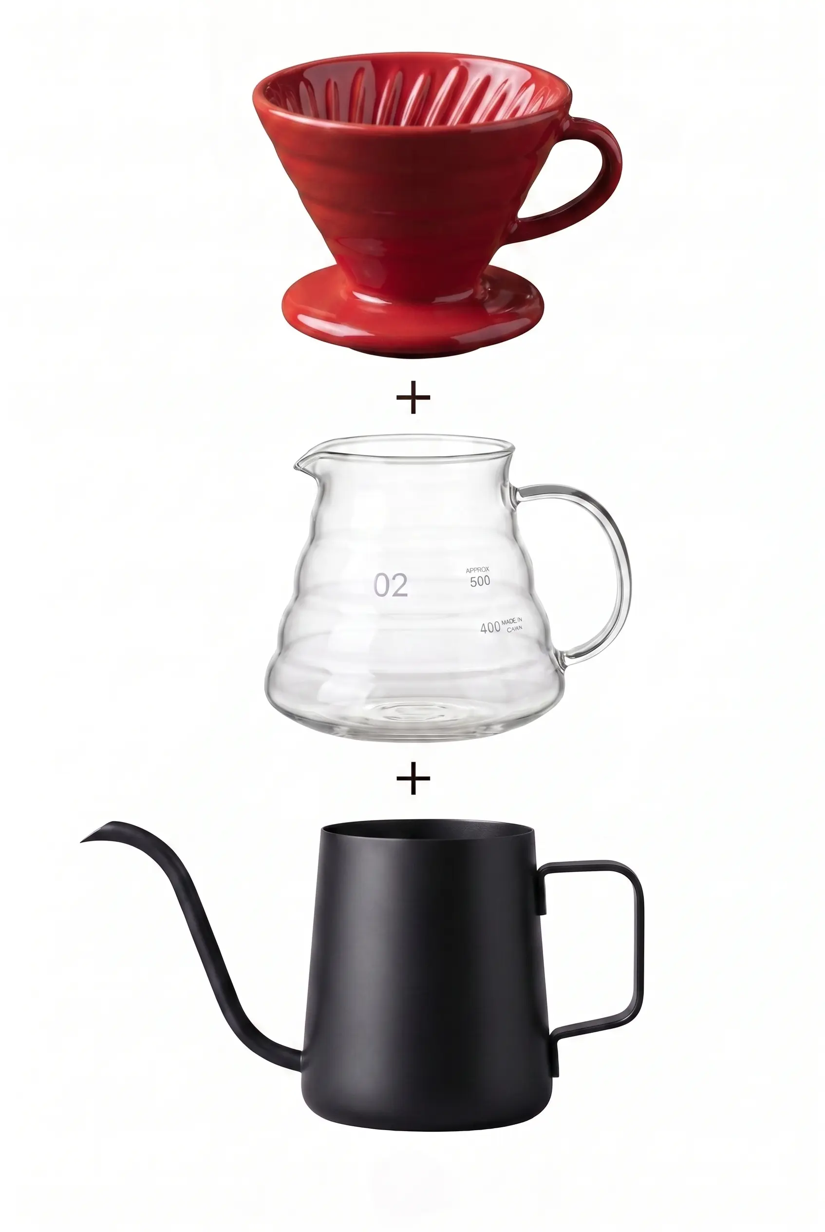 V60 Kahve Demleme Seti Kırmızı Seramik Dripper ve Barista Kettle