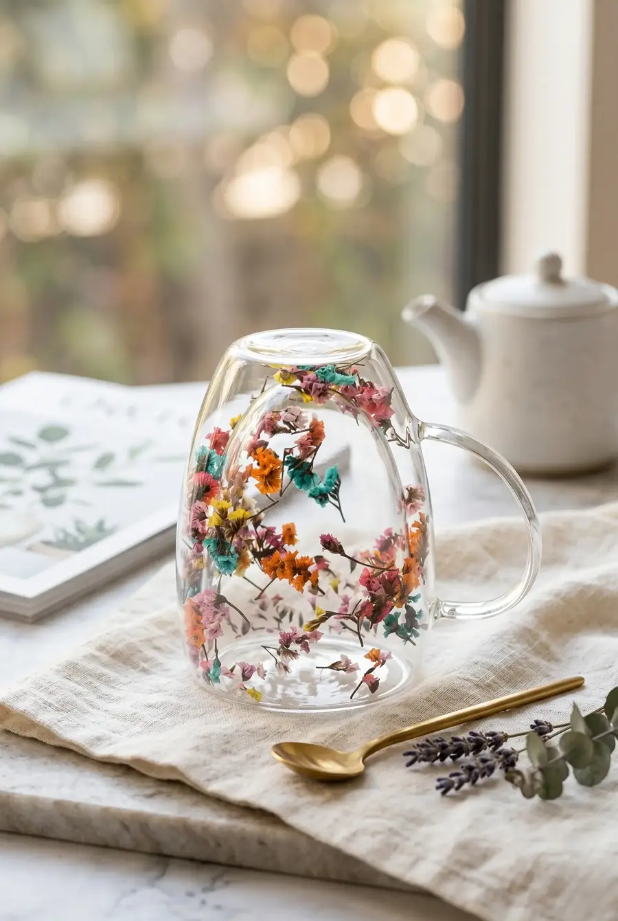 350 ml Isıya Dayanıklı Borosilikat Çift Cidarlı Flower Cup Çiçekli Bardak