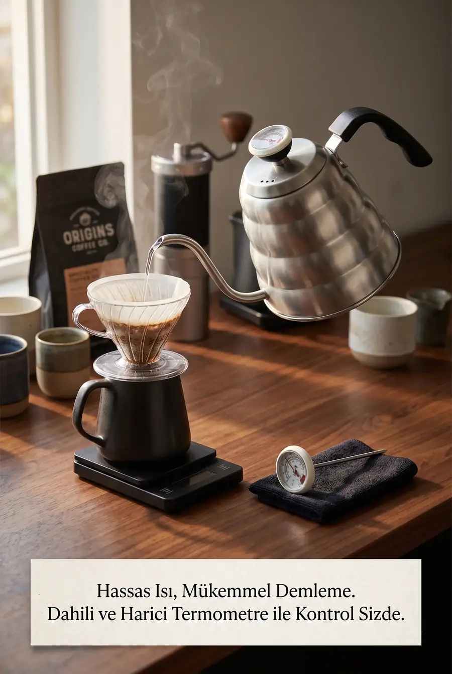 1200 ml Termometre Göstergeli Barista Kettle - 3. Nesil Kahve Demleme Ekipmanı