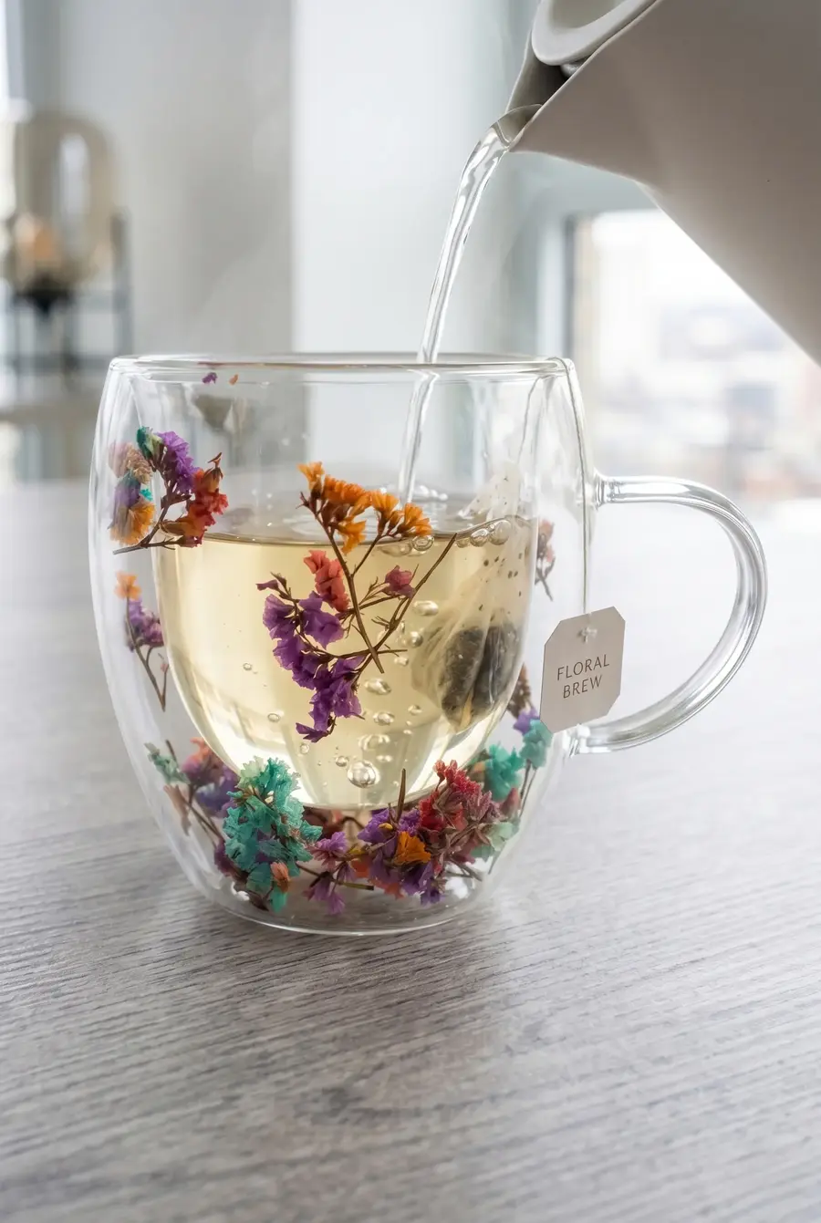 250 ml Isıya Dayanıklı Borosilikat Çift Cidarlı Çiçekli Bardak Flower Cup