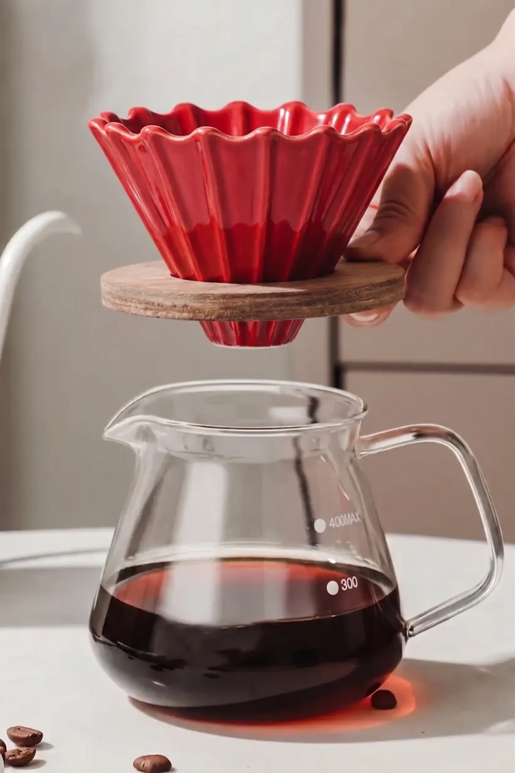 Kırmızı V60 02 Seramik Dripper Kahve Demleme Ekipmanı