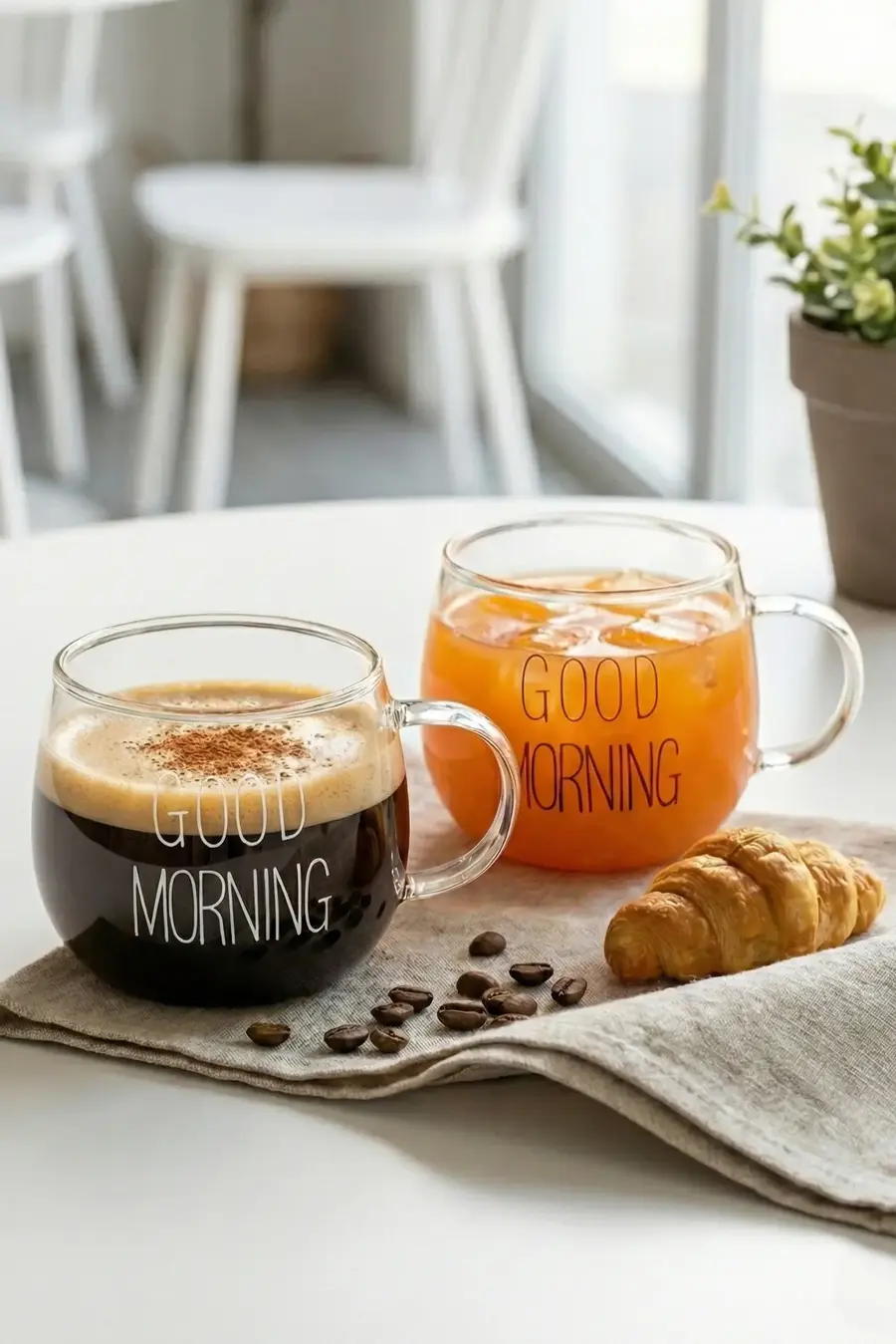 2’li Good Morning Günaydın Yazılı Borosilikat Cam Kupa Seti 400 ml