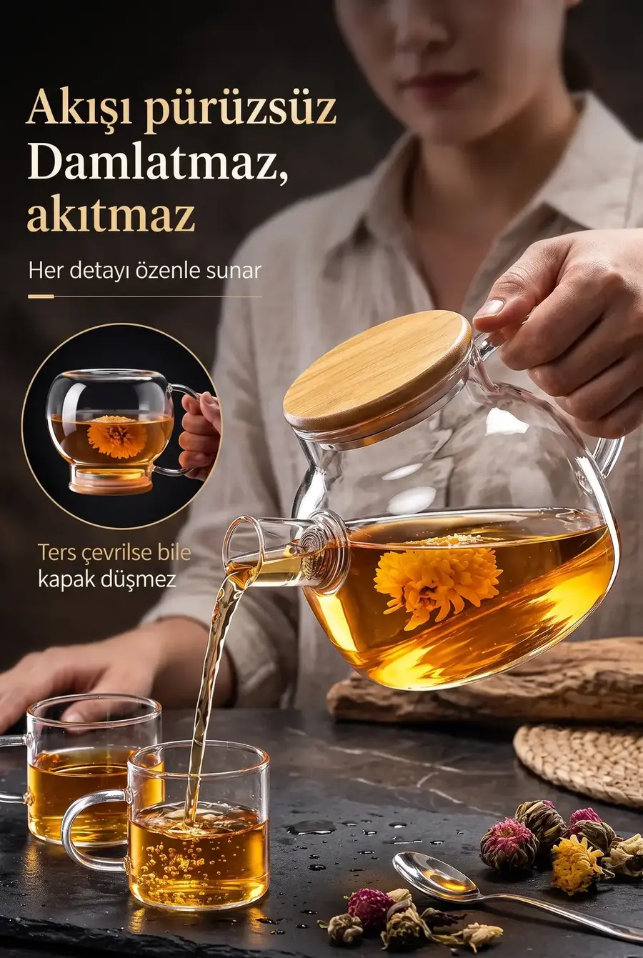 Isıya Dayanıklı Süzgeçli Borosilikat Cam Demlik ve Sürahi - 1000 ml