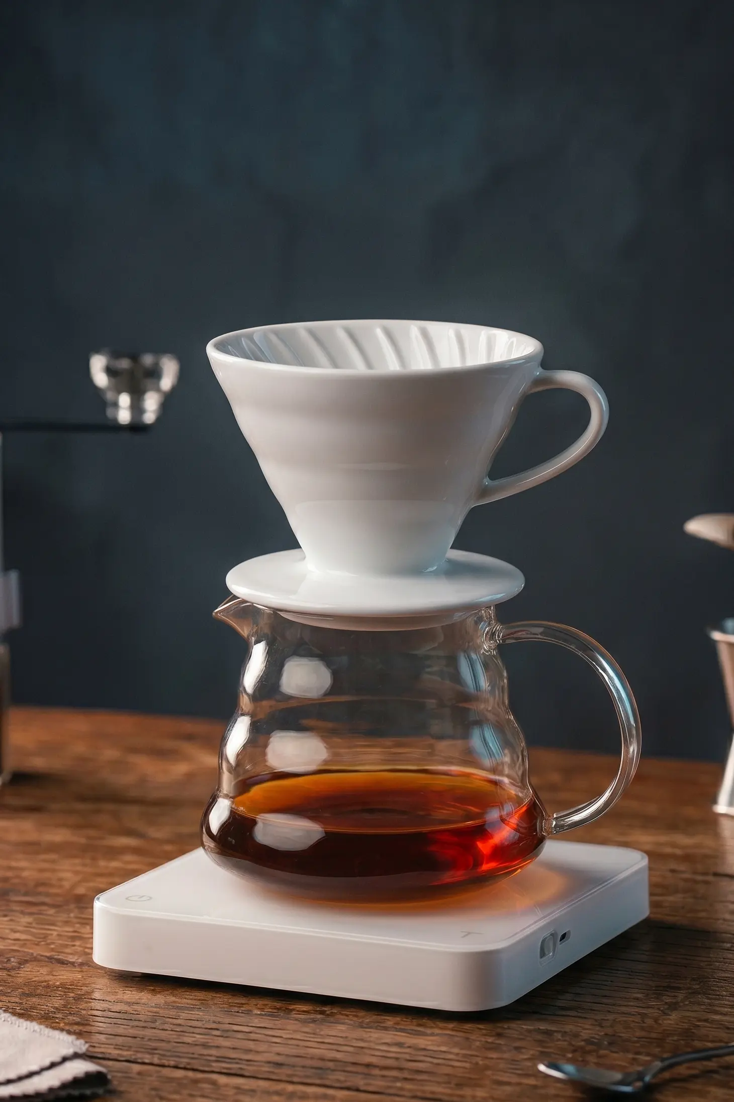 V60 02 Beyaz Kahve Sürahi Seti - 500 ml Cam Demlik ve Seramik Dripper
