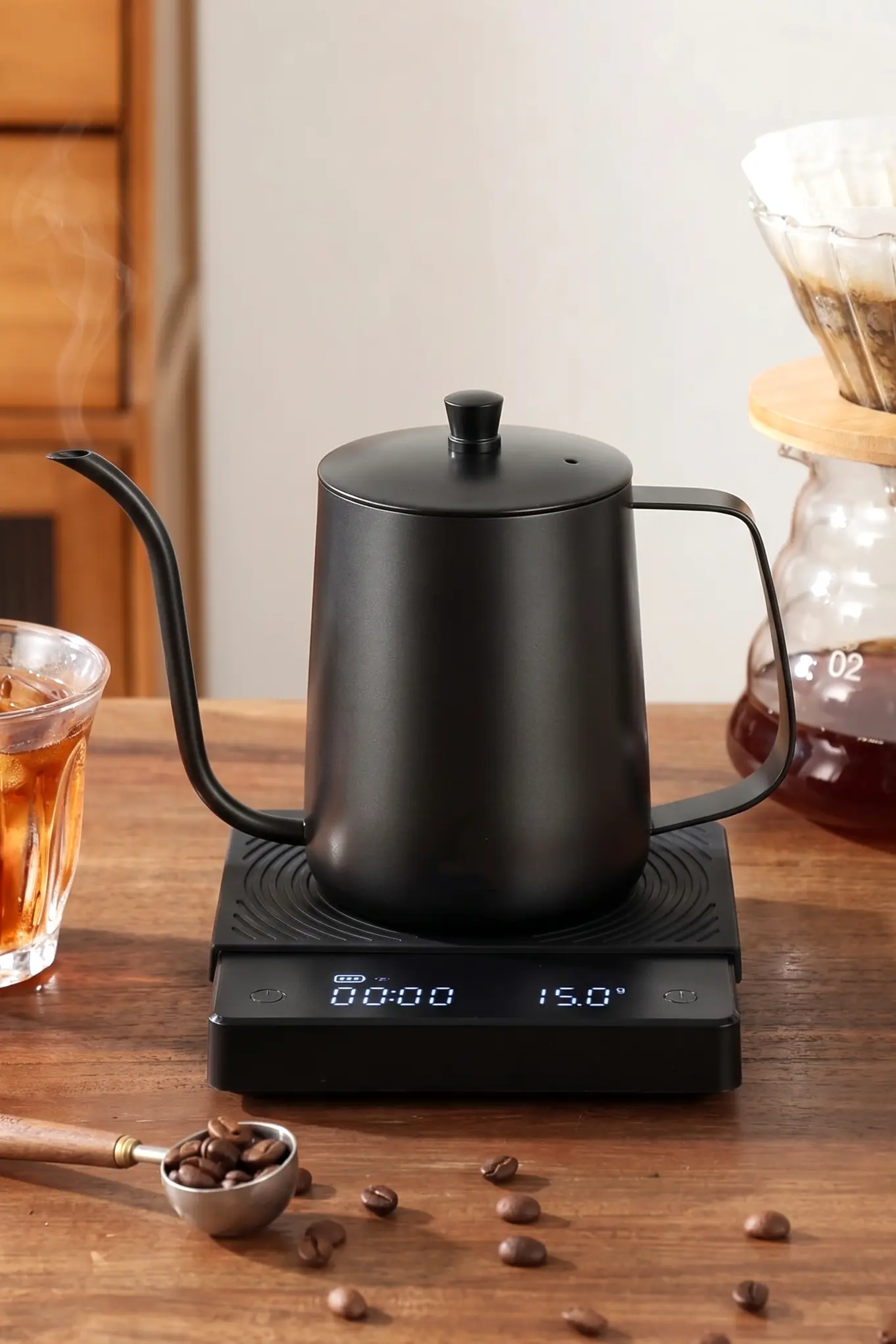 600 ml Kapaklı Siyah Barista Kettle - İnce Uçlu Kahve Demleme İbriği