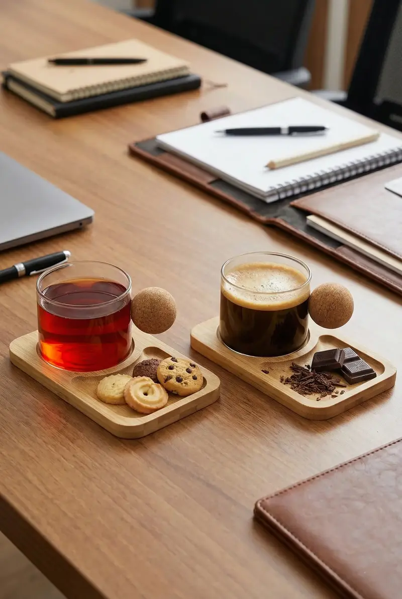 120 ml 2’li 4 Parça Mantar Kulplu Borosilikat Cam ve Bambu Tabaklı Fincan Takımı