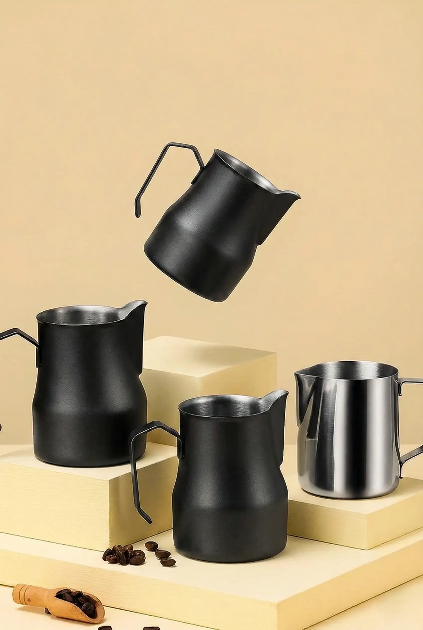 500 ml Siyah Paslanmaz Çelik Pitcher - Kahve Süt Köpürtme Potu