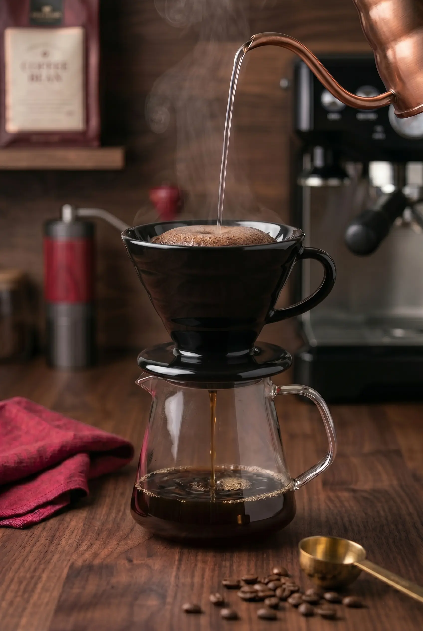 V60 02 Siyah Kahve Sürahi Seti - 500 ml Cam Demlik ve Seramik Dripper