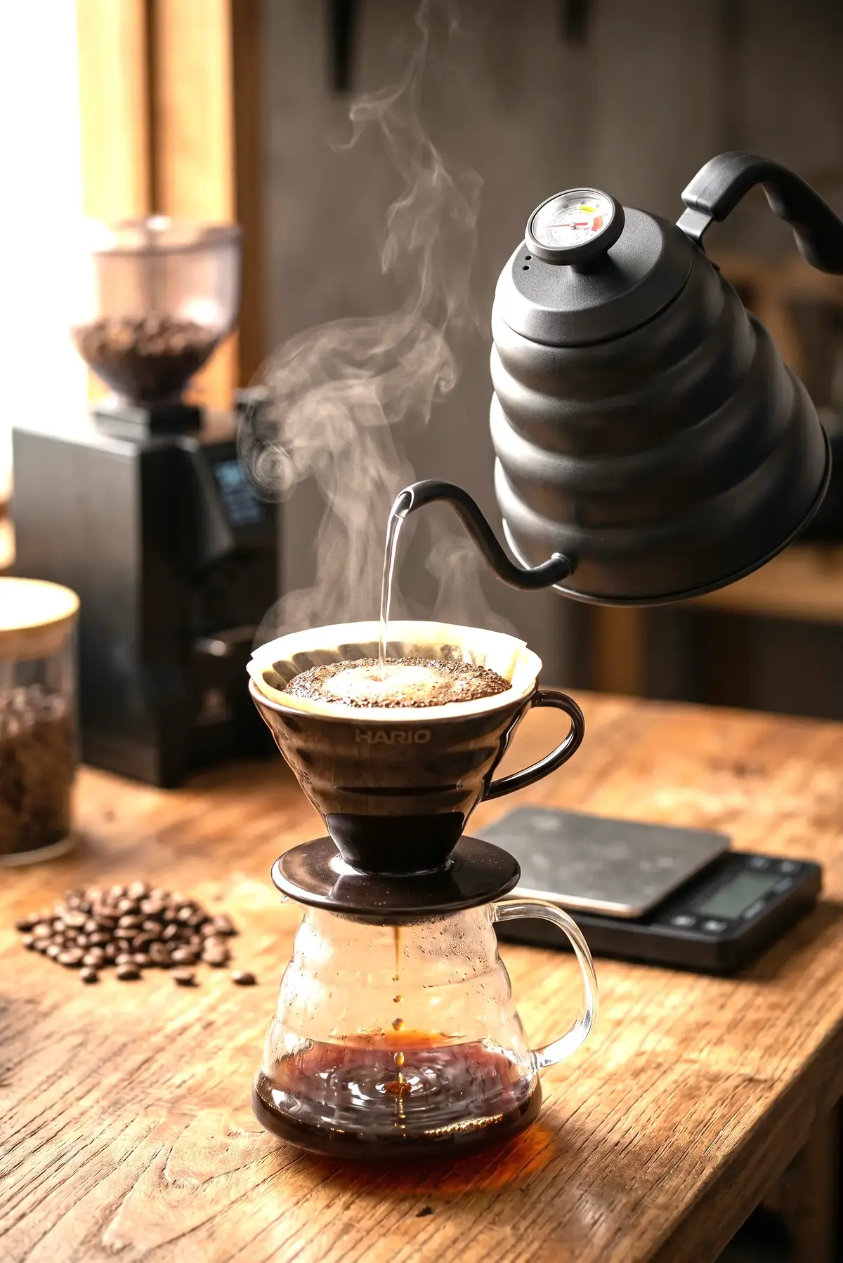 1200 ml Siyah Termometre Göstergeli Barista Kettle 3. Nesil Kahve Demleme Ekipmanı
