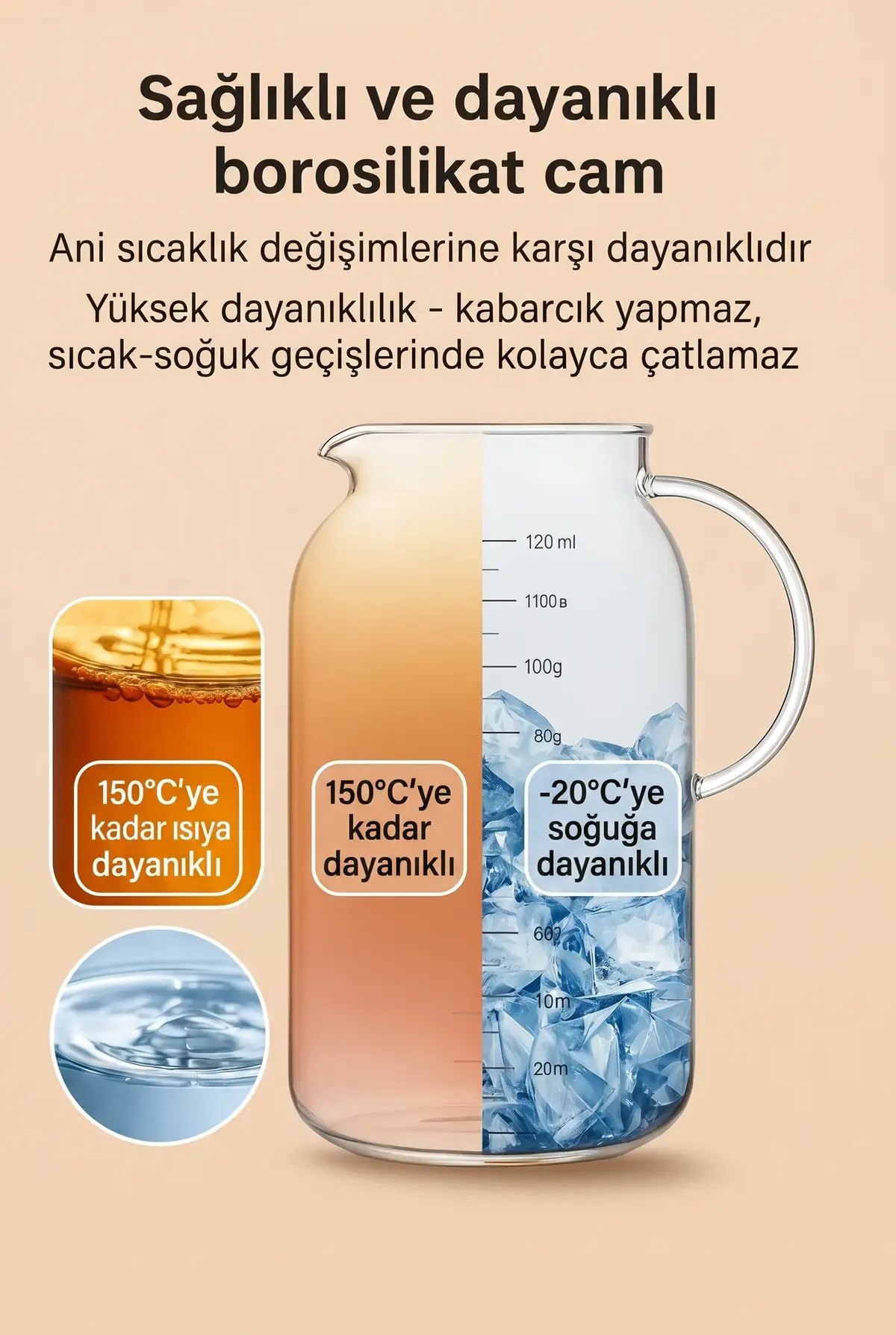 2.5 Litre Borosilikat Cam Sürahi - Isıya Dayanıklı Büyük Boy