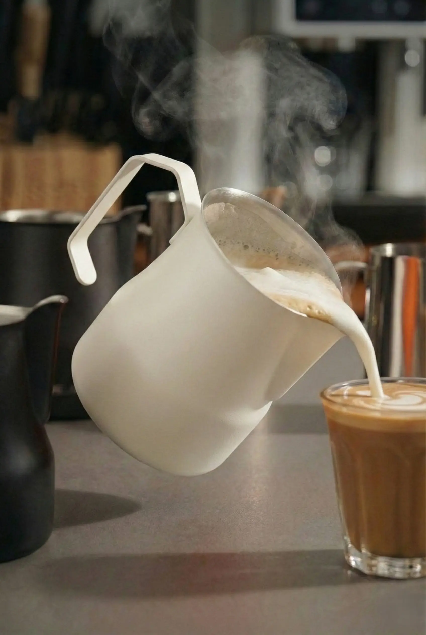 500 ml Beyaz Paslanmaz Çelik Pitcher - Kahve Süt Köpürtme Potu