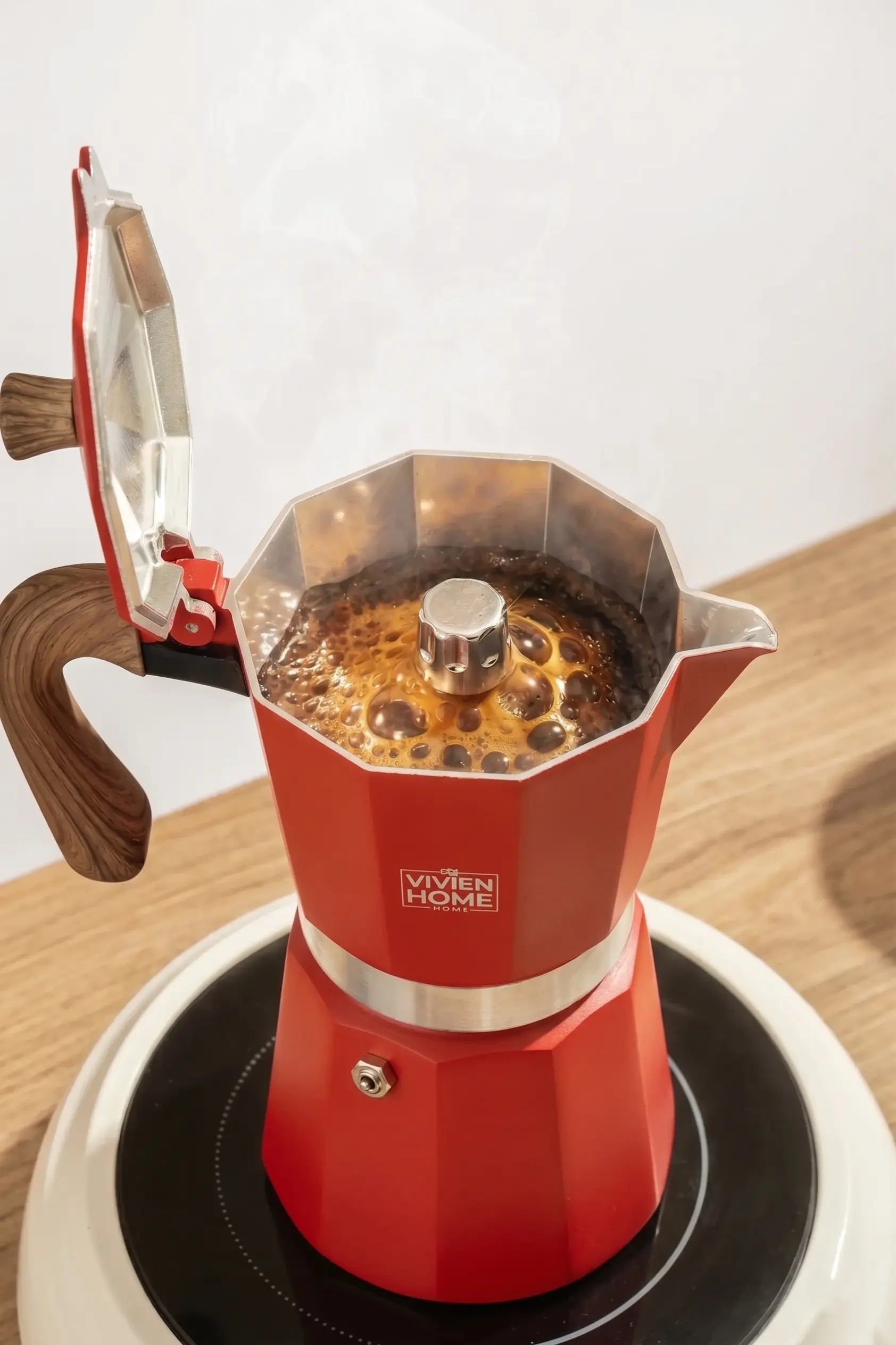 Kırmızı 6 Fincan Kapasiteli Moka Pot - Ocak Üstü İtalyan Espresso Makinesi