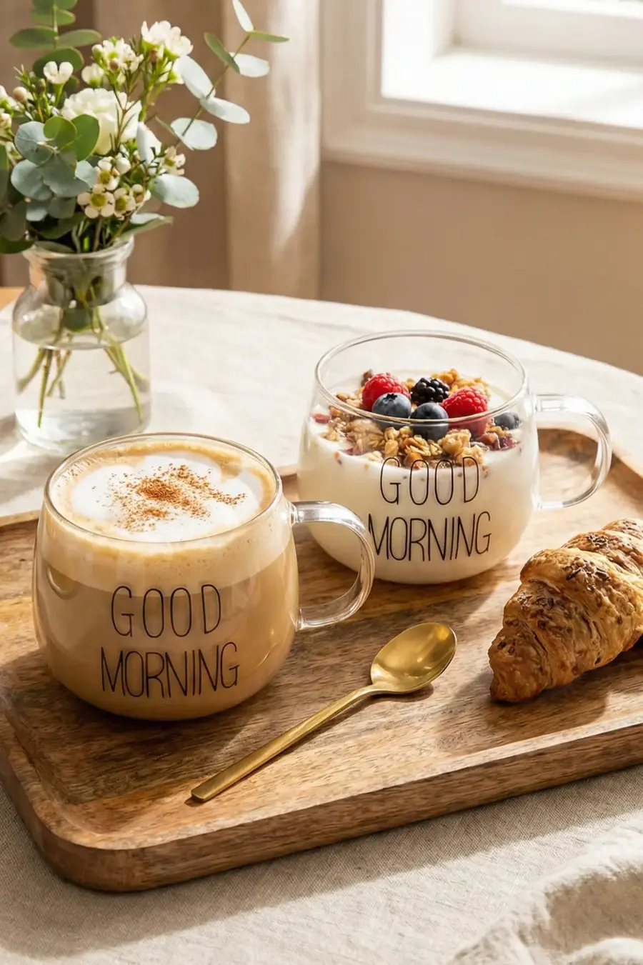 2’li Good Morning Günaydın Yazılı Borosilikat Cam Kupa Seti 400 ml