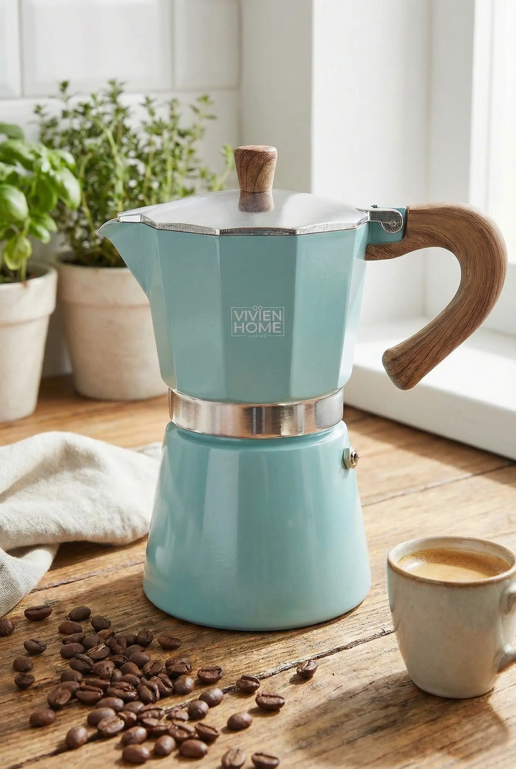 moka様 Turkuaz 6 Cup Moka Pot Ocak Üstü İtalyan Espresso Makinesi