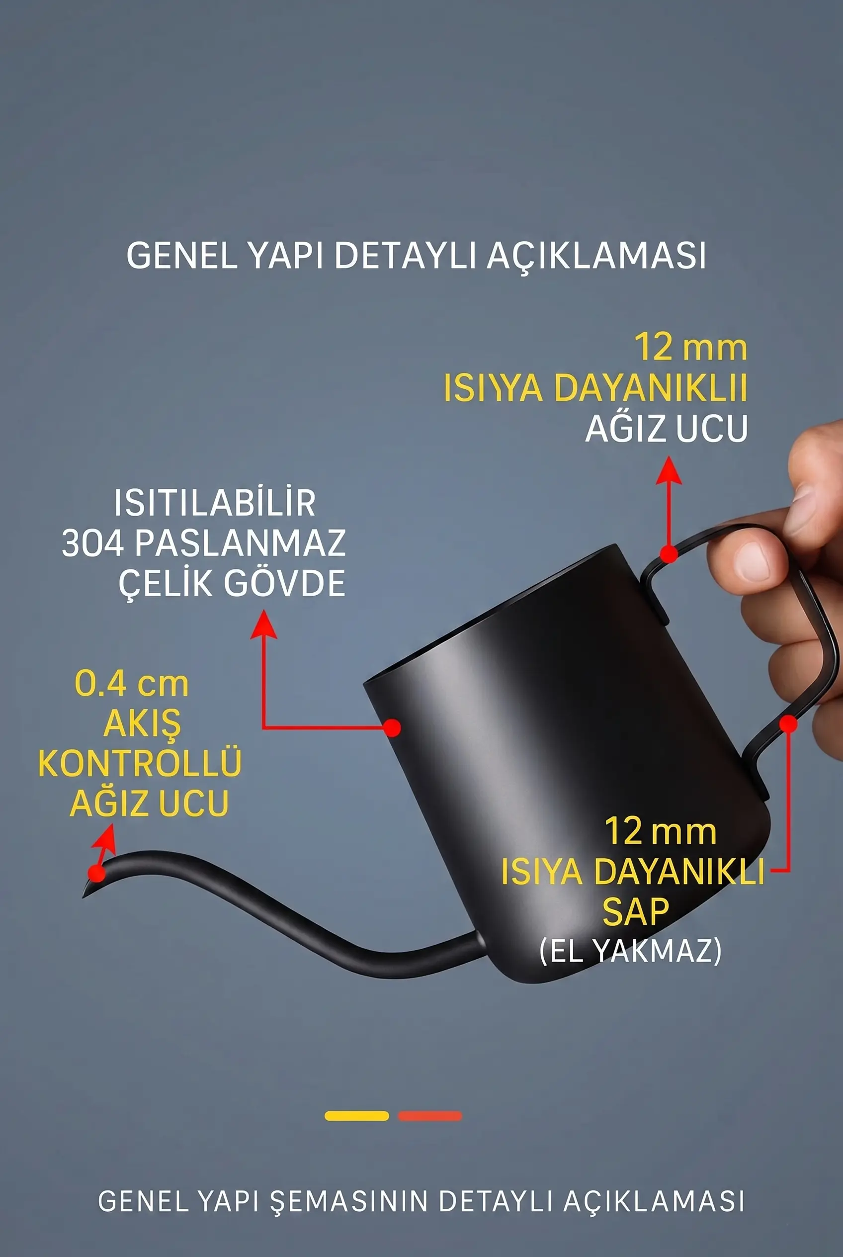 350 ml Kapaksız Barista Kettle - İnce Uçlu Kahve Demleme İbriği