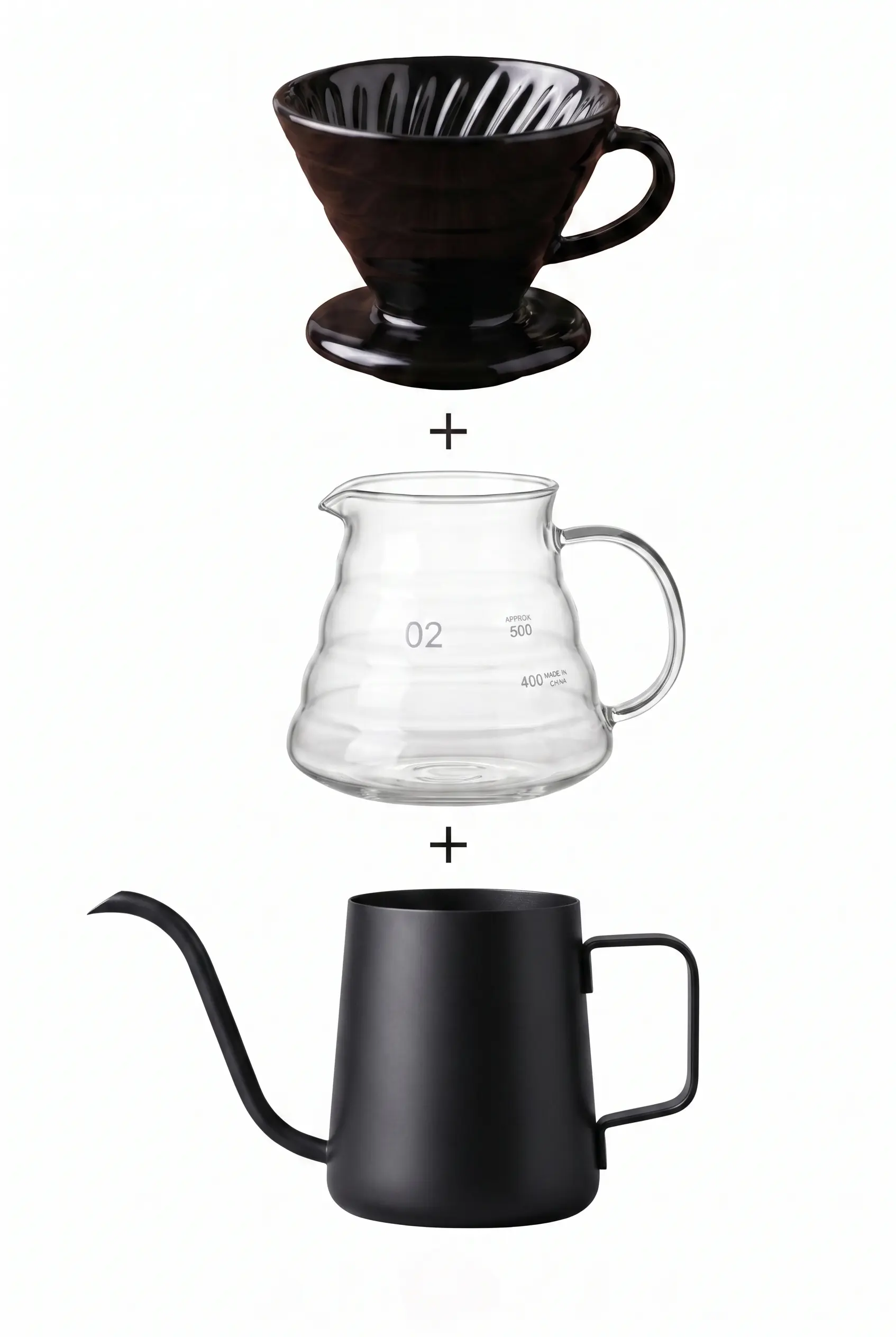 V60 Kahve Demleme Seti Siyah Seramik Dripper ve Barista Kettle