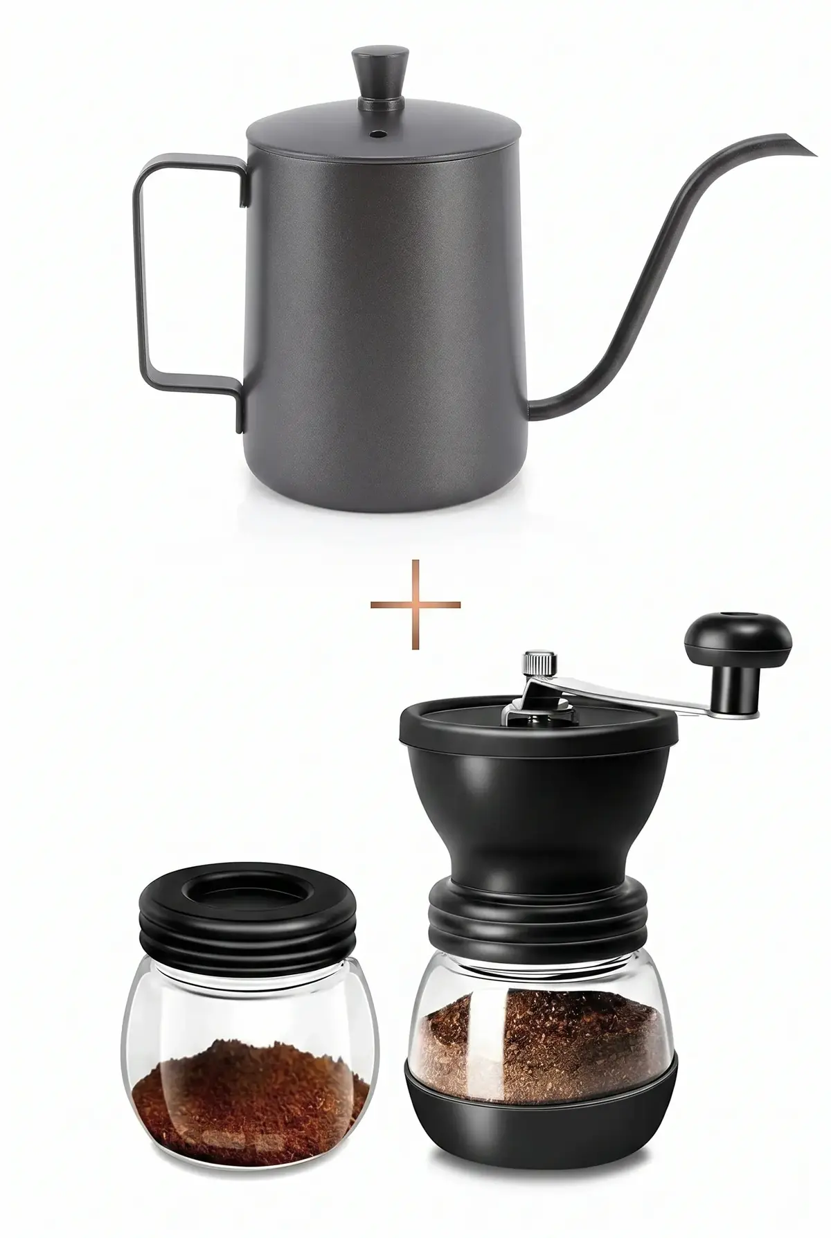 Barista Kahve Demleme Seti Manuel Kahve Değirmeni ve Gooseneck Kettle 600 ml