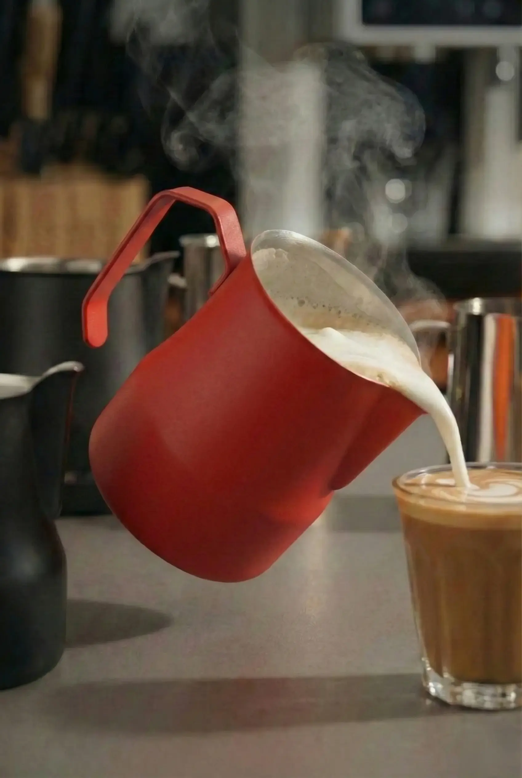 500 ml Kırmızı Paslanmaz Çelik Pitcher - Kahve Süt Köpürtme Potu