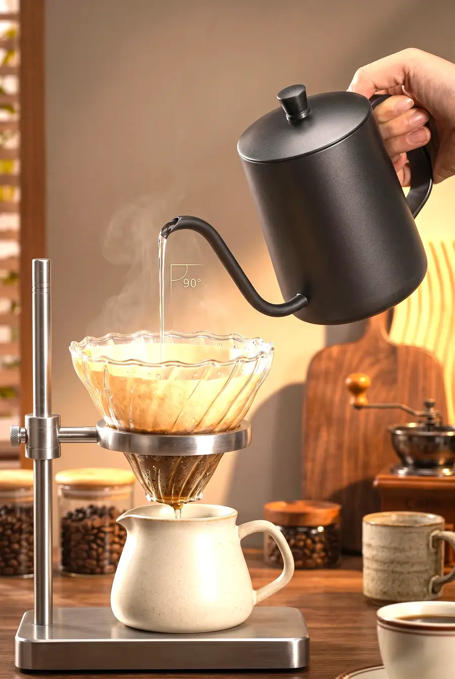 600 ml Kapaklı Siyah Barista Kettle - İnce Uçlu Kahve Demleme İbriği