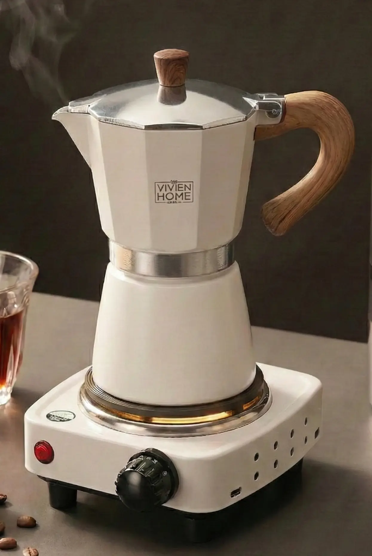 Bej 6 Cup Moka Pot Ocak Üstü İtalyan Espresso Makinesi - Vivien Home