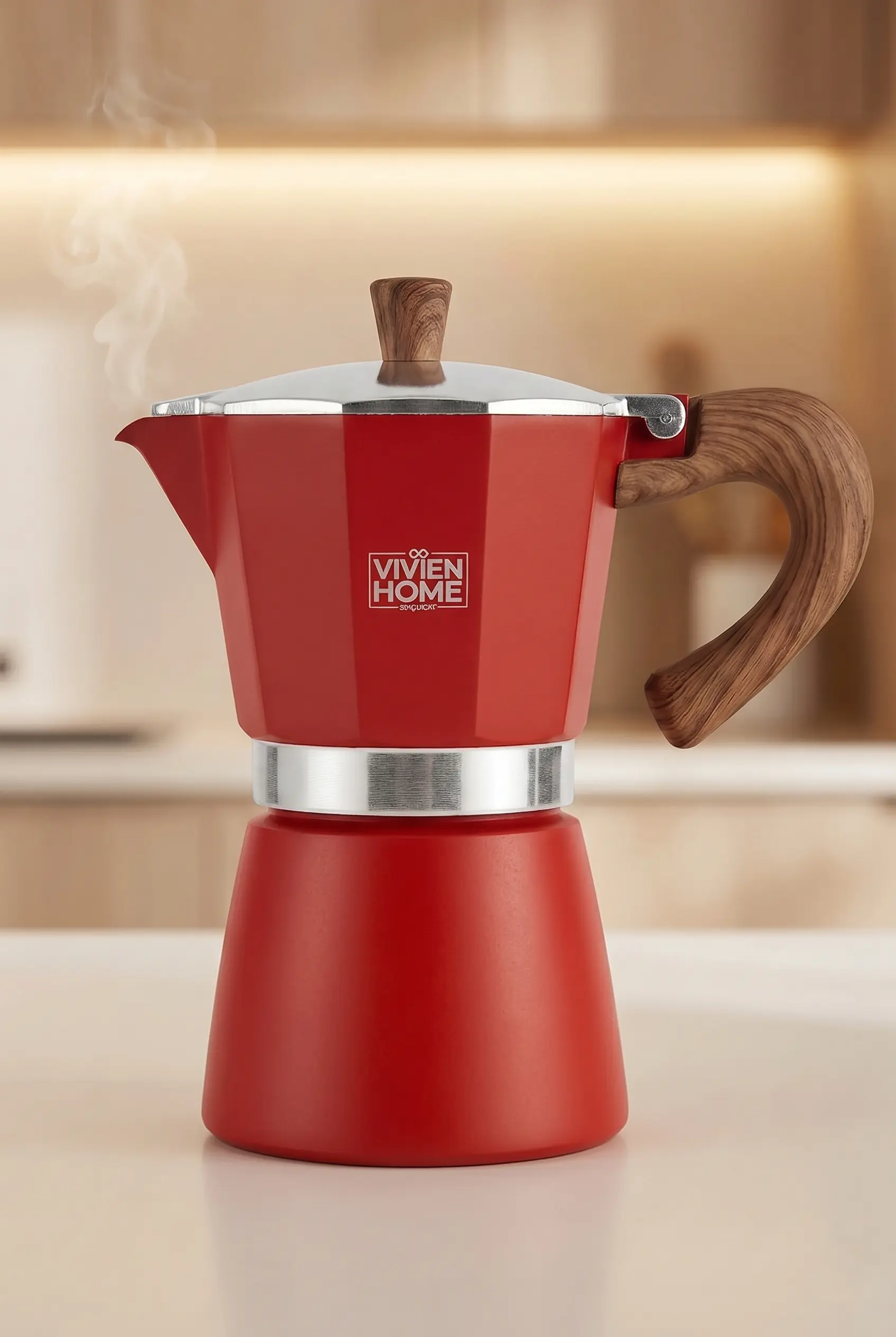 Kırmızı 6 Fincan Kapasiteli Moka Pot - Ocak Üstü İtalyan Espresso Makinesi