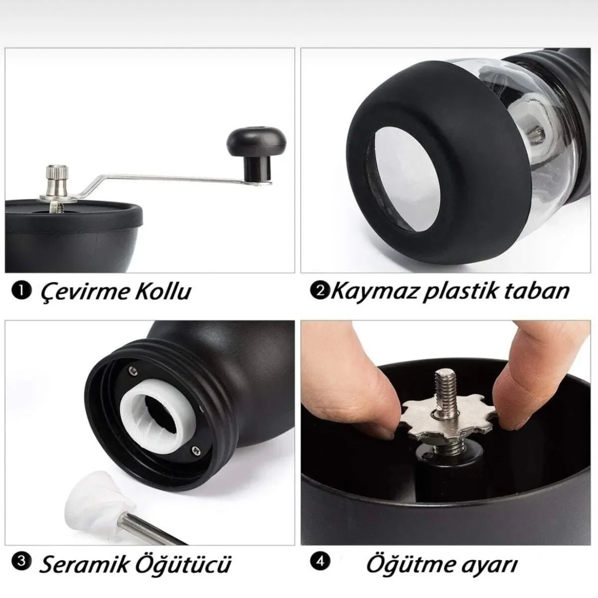Cam Gövdeli Seramik Manuel Kahve Değirmeni ve Öğütücüsü