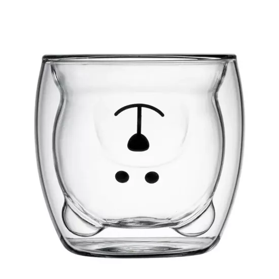 Ayıcıklı Çift Cidarlı Cam Bardak 250 ml Hediyelik Kupa