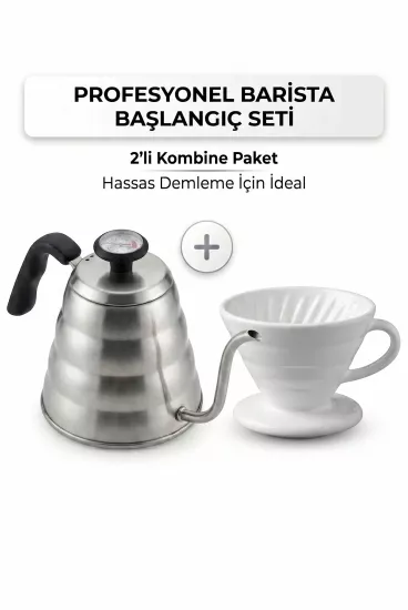 V60 Kahve Demleme Seti Termometreli Barista Kettle ve Seramik Dripper Vivien Home